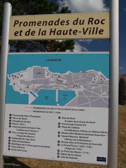 Karte zu den Rundgängen zur Pointe du Roc und zur Haute-Ville von Granville